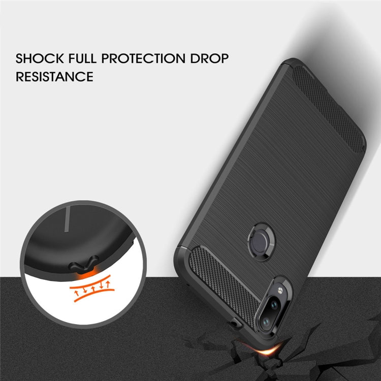 Dark carbon-fiber textured TPU phone case with reinforced edges and camera opening