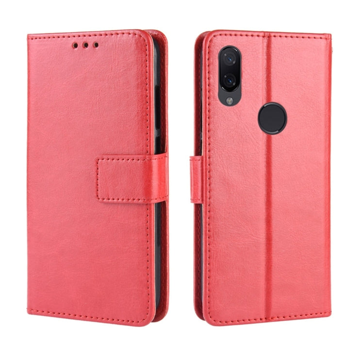 Red Crazy Horse leather flip case for Redmi Note 7 with card slot holder
