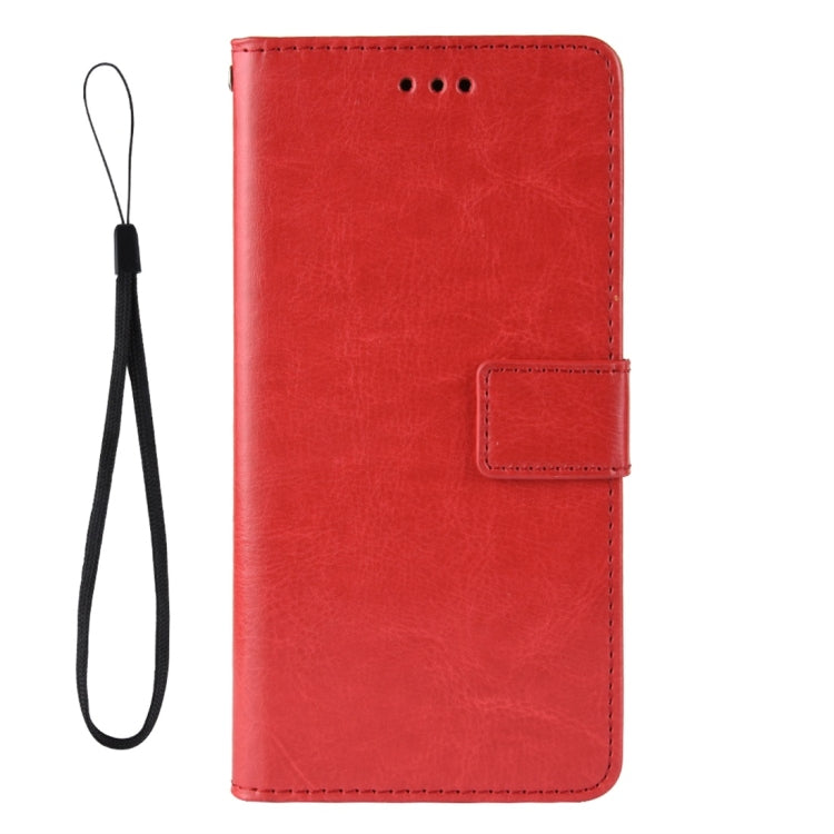 Red leather flip phone case with wrist lanyard and flip cover