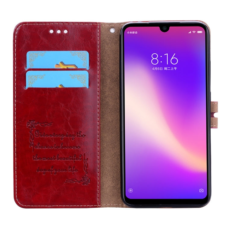 Flip leather wallet phone case for Xiaomi Redmi 7, red, open with card slots