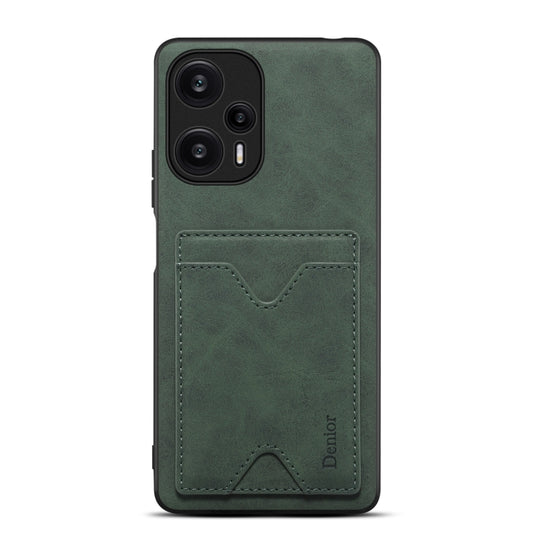 Green PU leather phone case with back card slot and camera cutouts