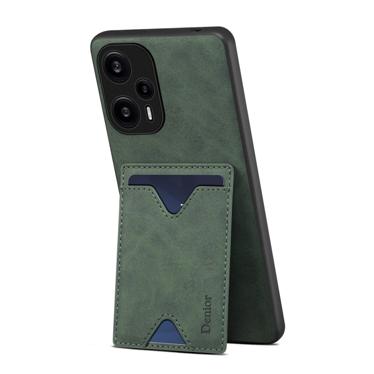 Green PU leather phone case with back card slot and raised camera protection