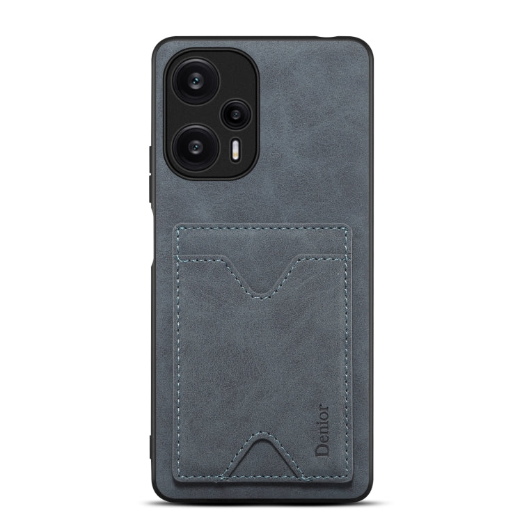Grey PU leather phone case with back card slot and stitched V-shaped stitching