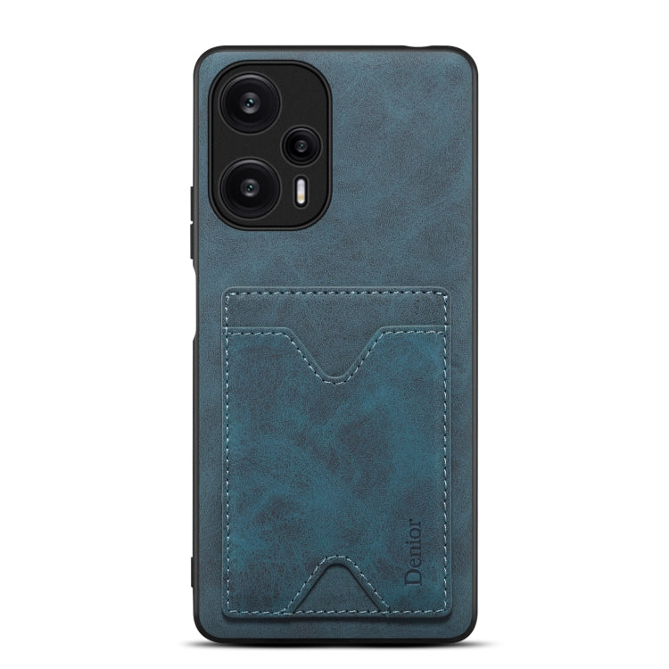 Blue PU leather phone case with back card slot and embossed Denior logo