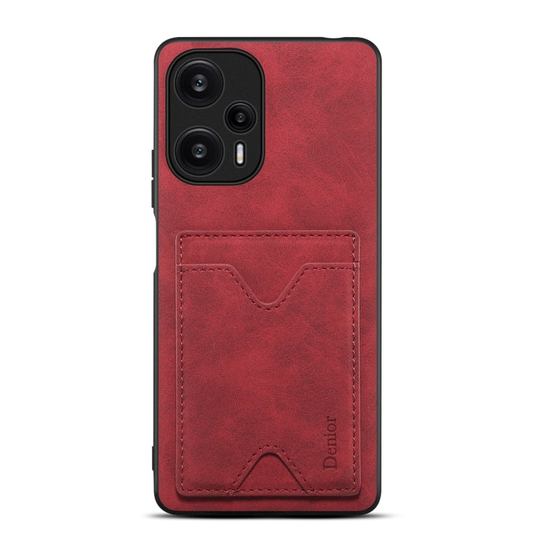 Red PU leather phone case with back card slot and camera cutouts