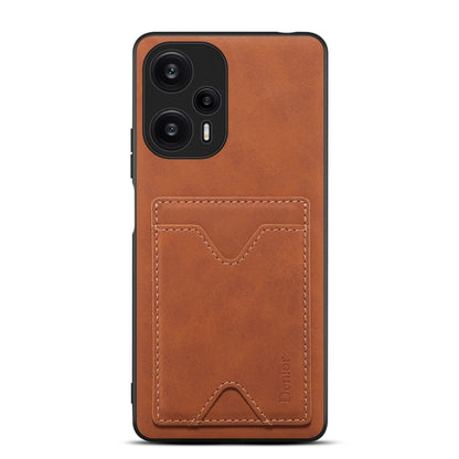Brown PU leather phone case with back card slot and stitched card holder