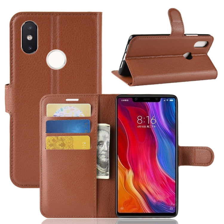 Brown flip leather phone case with wallet pocket and card slots, holder window opening