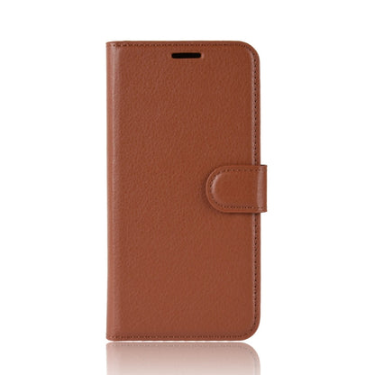 Brown flip leather phone case with magnetic clasp and side tab