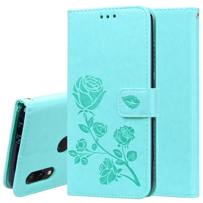 Rose PU leather flip case with card slot for Xiaomi Redmi 7, light blue.