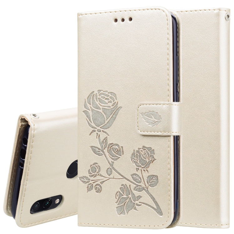 Rose PU leather flip wallet case with card slots for Xiaomi Redmi 7, beige.