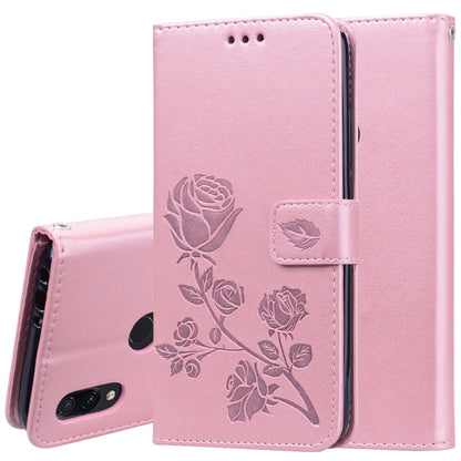 Rose PU leather flip wallet case with card slots for Xiaomi Redmi 7, pink.