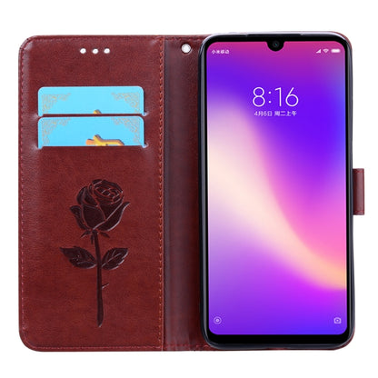 Rose PU leather flip case with card slots for Xiaomi Redmi 7, burgundy front view.