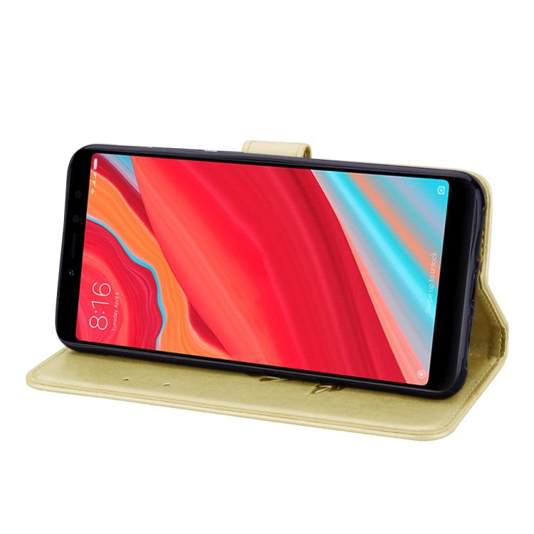 Gold PU leather flip case with rose embossing, folding stand and phone screen cover