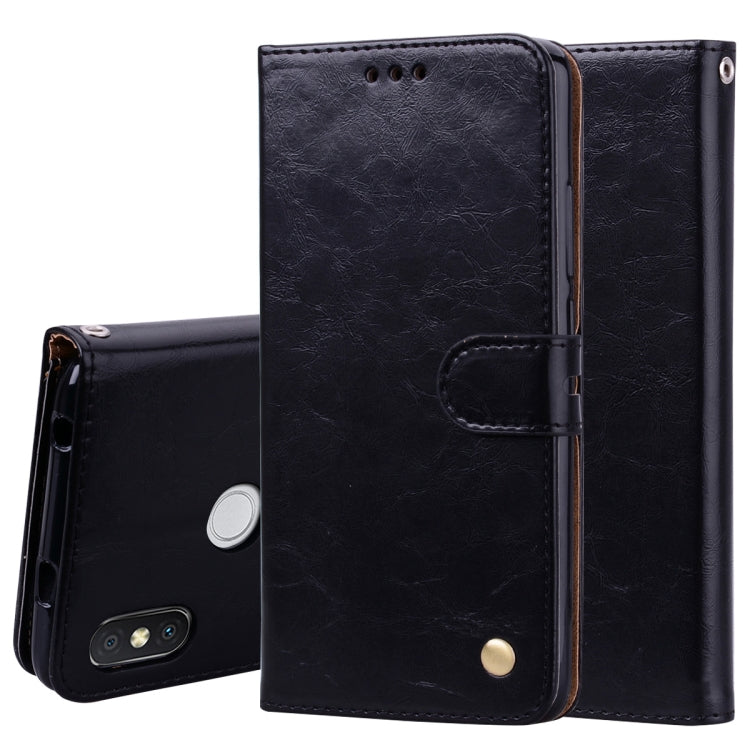 Black oil-wax textured flip leather wallet case with card holder and magnetic snap