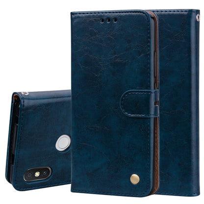 Blue oil-wax textured flip leather wallet case with card holder and magnetic snap