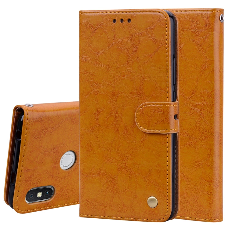 Brown oil-wax textured flip leather wallet case with card slot and magnetic closure