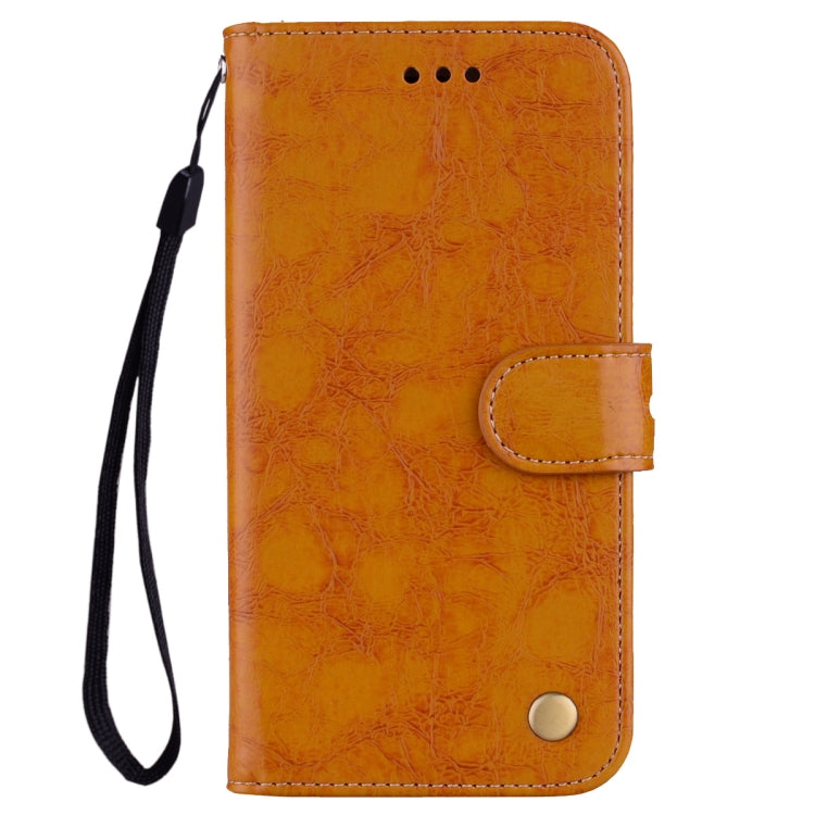 Brown oil-wax textured flip leather wallet case with wrist strap and card holder