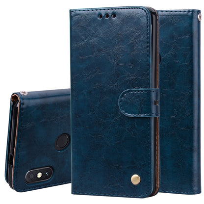 Blue flip leather wallet case with card slots and magnetic closure for phone