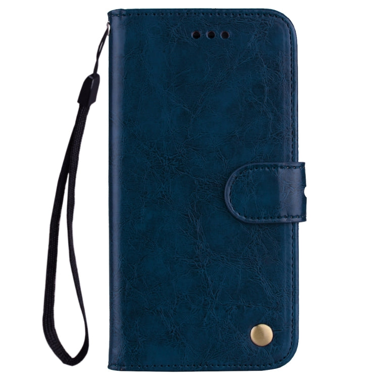 Blue leather wallet case with wrist strap, flip cover, and card slot openings
