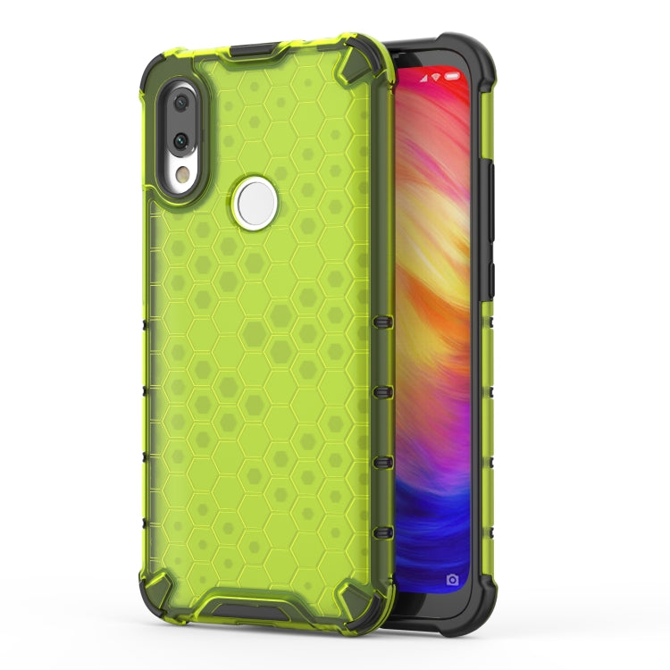 Green honeycomb shockproof phone case with black TPU bumper and camera cutout