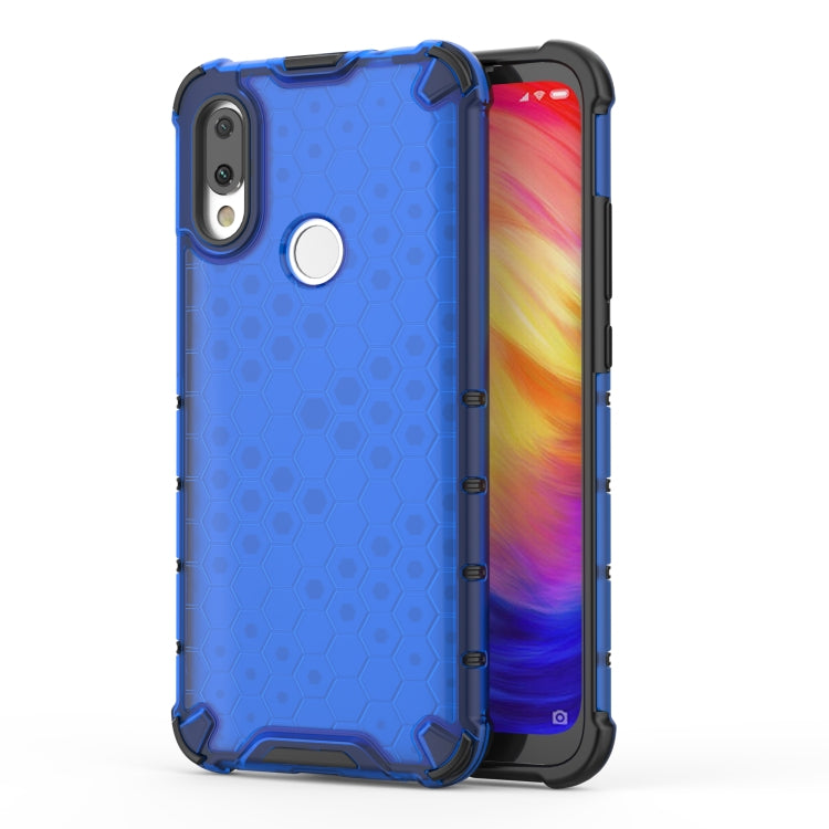 Blue honeycomb shockproof phone case with black TPU bumper and side button covers