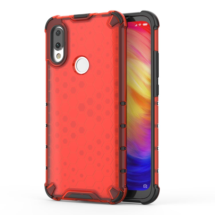 Red honeycomb shockproof phone case with black TPU bumper and camera cutout