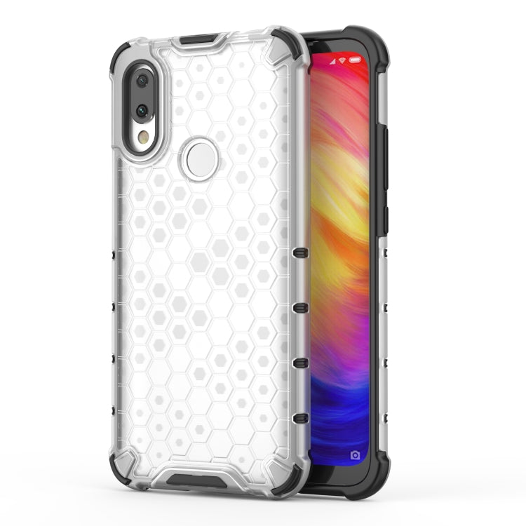Clear honeycomb shockproof phone case with black TPU bumper and camera cutout