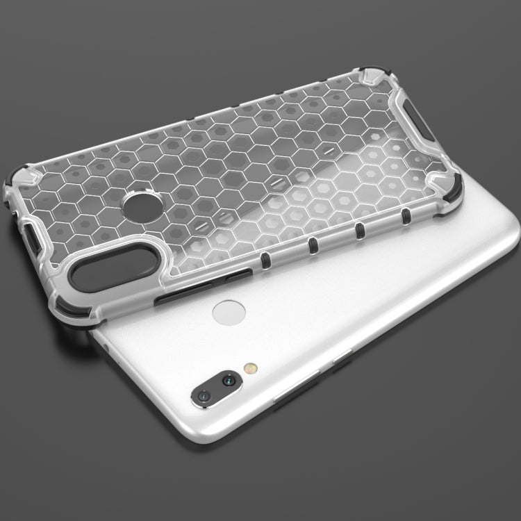 Clear honeycomb shockproof phone case with reinforced bumper edges and cutouts