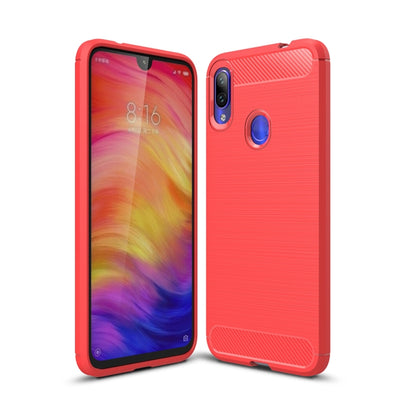 Red TPU phone case with brushed carbon fiber texture and raised camera protection