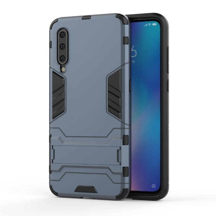 Shockproof rugged phone case for Xiaomi Mi 9, navy blue with textured armor panels