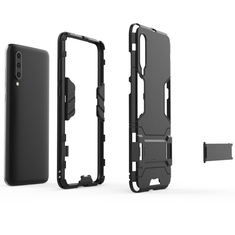 Shockproof rugged phone case for Xiaomi Mi 9, black outer shell and open frame view