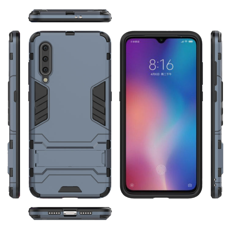 Shockproof rugged phone case for Xiaomi Mi 9, navy blue with front, back, and side views