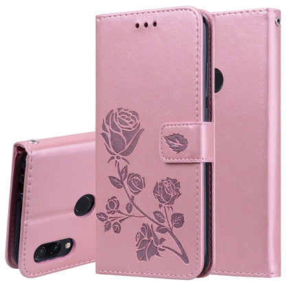 Light pink rose-embossed flip PU leather wallet case with card slots and holder
