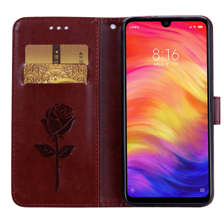 Burgundy flip PU leather wallet case with card slot window and rose design
