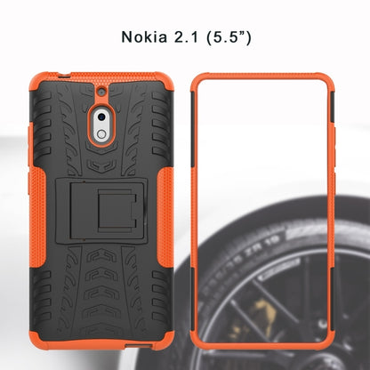 Orange and black tire-textured phone case with foldable holder and screen frame