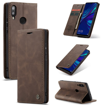 Brown leather flip phone case with card slots and kickstand for Huawei P Smart 2019