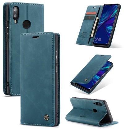 Blue leather flip wallet case with card slots and stand for smartphone
