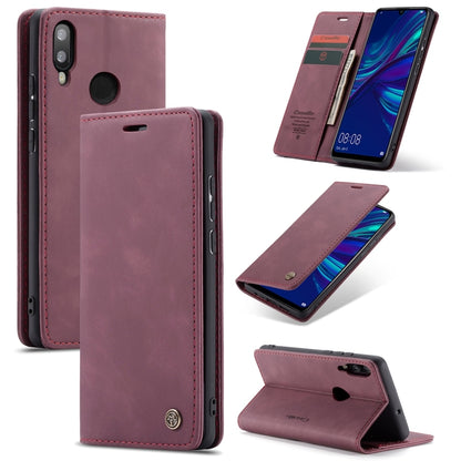 Wine red leather flip phone case with card slots and kickstand for Huawei P Smart 2019