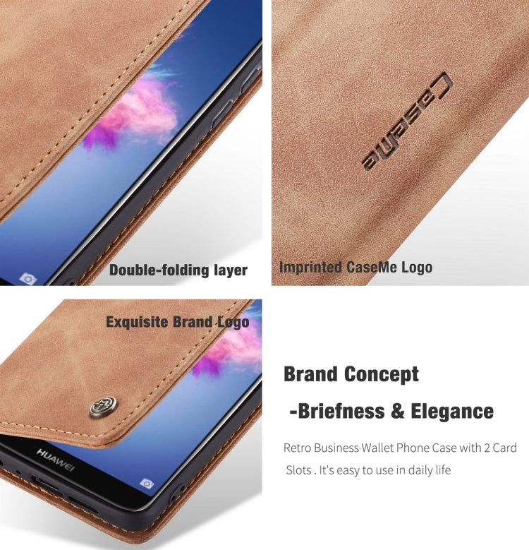 Brown leather flip phone wallet case with double-fold layer and embossed logo