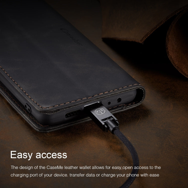 Black leather wallet phone case with charging port access and stitched border