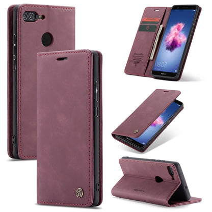 Wine red leather flip phone wallet case with card slots and magnetic stand
