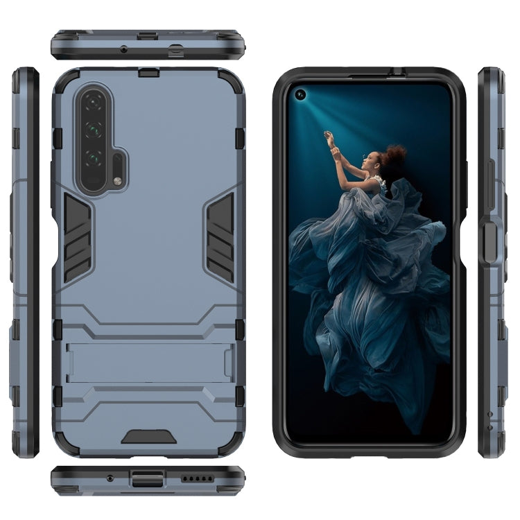 Shockproof hybrid case with holder, navy blue, front and back views for Honor 20 Pro.