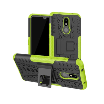 Nokia 3.2 tire texture TPU PC case in neon green with built-in phone holder