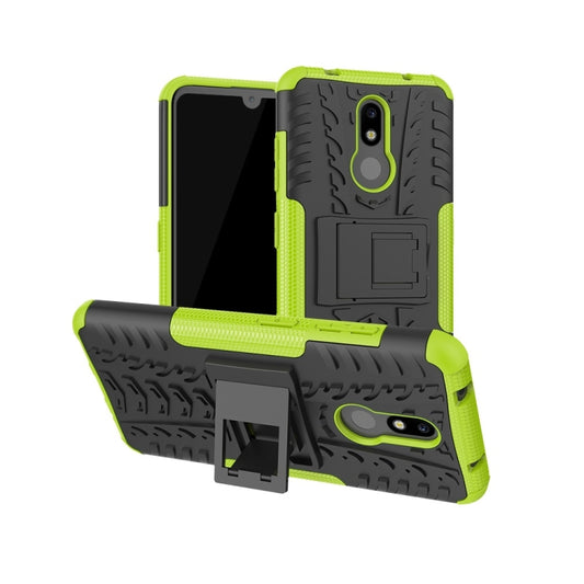 Nokia 3.2 tire texture TPU PC case in neon green with built-in phone holder