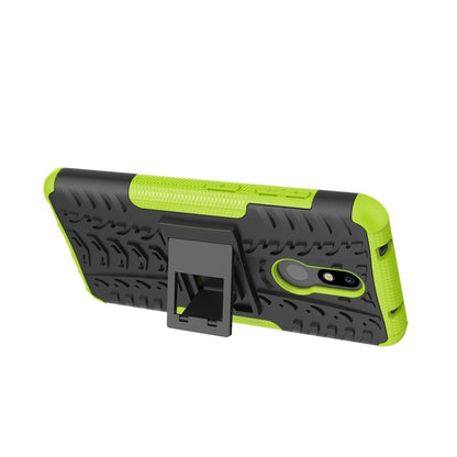 Nokia 3.2 tire texture case in neon green and dark gray, with hinged holder