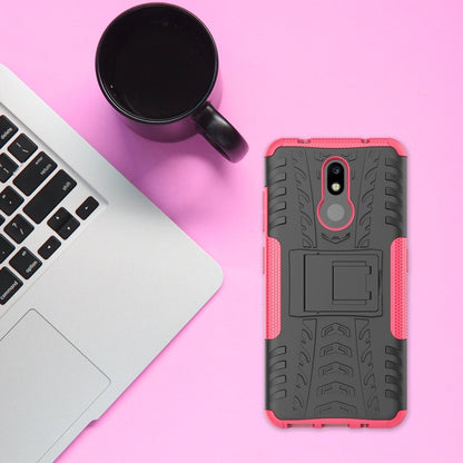 Nokia 3.2 tire texture shockproof case in pink and dark gray with camera cutout