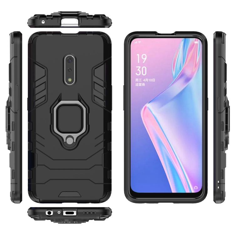 Black shockproof phone case with magnetic ring holder and side button cutouts