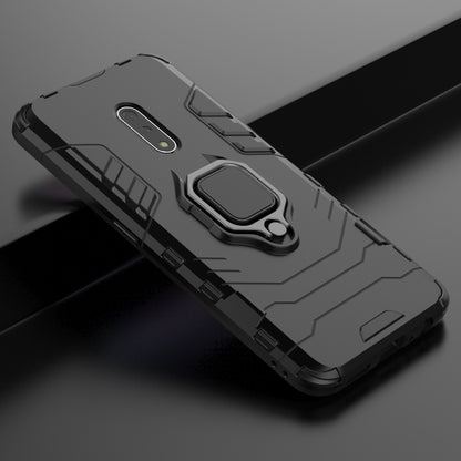 Black shockproof phone case with ring magnetic holder and camera/port openings