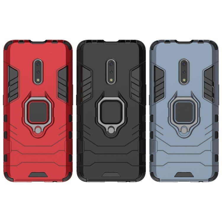 Red and black phone case set with magnetic ring holder; front and back views