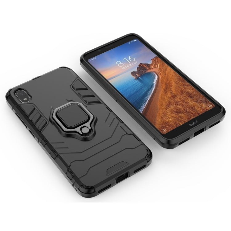 Black rugged protective phone case with magnetic ring holder